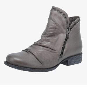 Miz Mooz Gray Ankle Booties with Side Zipper and Low Heel